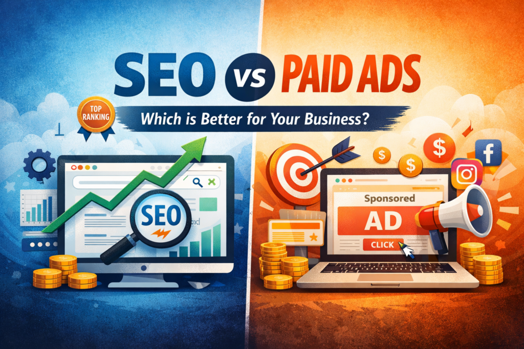 SEO vs Paid Ads comparison for business marketing strategy
