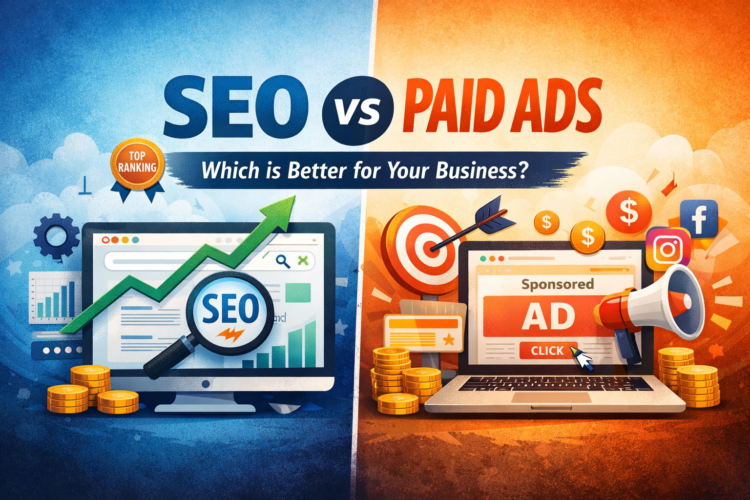 SEO vs Paid Ads comparison for business marketing strategy